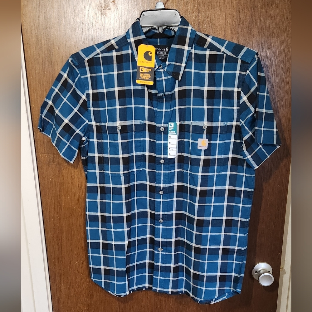 NWT Carhartt Rugged Flex Relaxed Fit Short Sleeve Plaid Shirt Size Medium